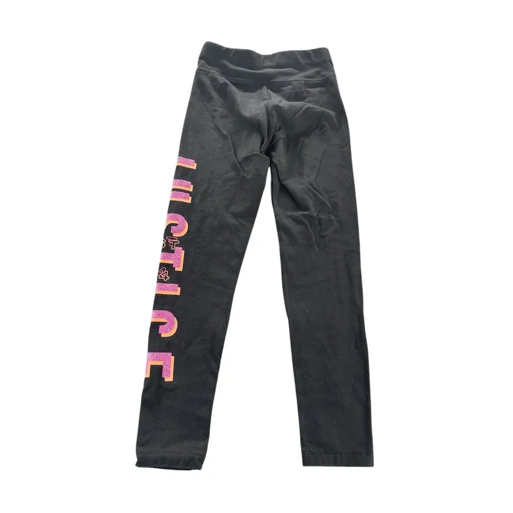 Justice Girls Black Pink Graphic Fitted Leggings Youth Size Small